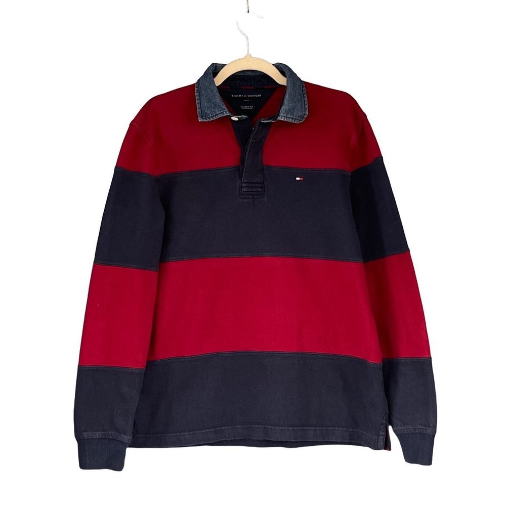 1159 90s Vintage Tommy Hilfiger Rugby Polo Shirt Size Medium 100% Cotton